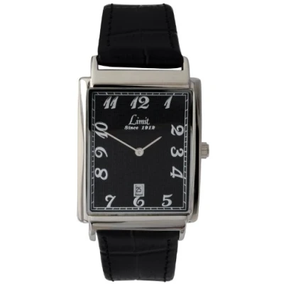 Image of Limit Men&#039;s Rectangular Silver Coloured, Black Leather Strap Watch 5325.5 with Dial and Full Figures