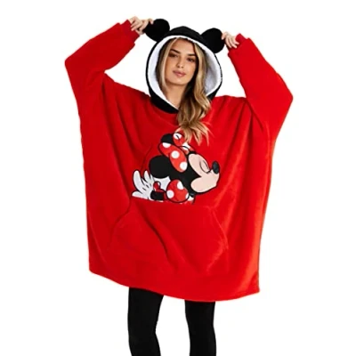 Image of Disney Women&#039;s Hoodies, Oversized Blanket Hoodie, Minnie and Mickey Gifts (Red)