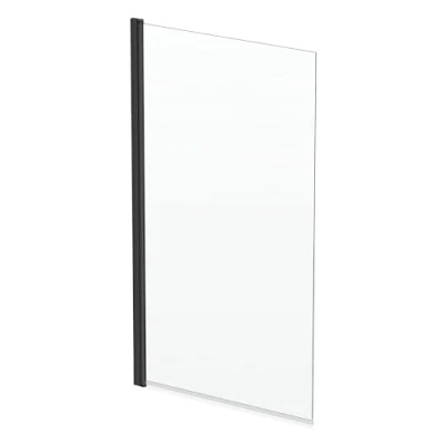 Image of BAYSTONE Bath Shower Screen Square Frameless Black Profile 6mm Easy Clean Safety Glass Panel Bathroom 780mm