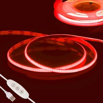 Image of Red COB LED Strip Light,Fosingut 5V 2m USB TV Backlight,960LEDs CRI90+ 4mm Dimmable Flexible Tape Ribbon for Mirror,Kitchen Cabinet,Wardrobe,Car,Bedroom DIY