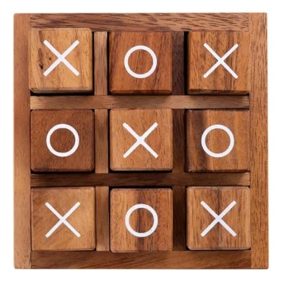 Image of Engelhart 350130 Wooden Tic Tac Toe noughts and crosses game, Morpion, XO game logic eco family board
