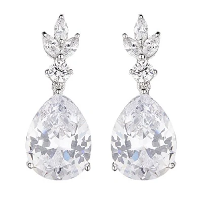 Image of Clip On Earrings Silver Plated Drop With Clear Crystals And Stones Nala