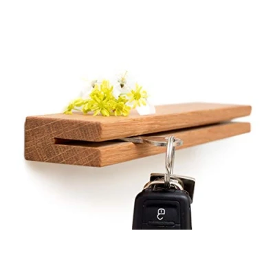 Image of klotzaufklotz Wooden Key Holder Oak Rack with Shelf Wall