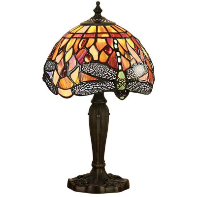 Image of Dragonfly 1 Light Table Lamp Dark Bronze, Red, Tiffany Style Glass, E14