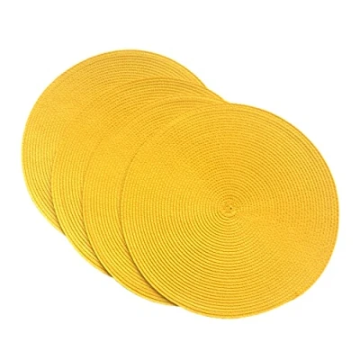 Image of SCF2017 Round Woven Plastic Placemats 38cm Stylish and Practical Dining Table Mats,Set of 4,Yellow