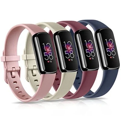 Image of WOOZ [4 Pack] Straps Compatible with Fitbit Luxe Strap, Classic Replacement Soft Silicone Sport Bands Wristband Colorful Band for Fitness Tracker (4 Pack C,Small)