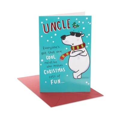Image of UK Greetings Christmas Card for Uncle Funny Polar Bear Design