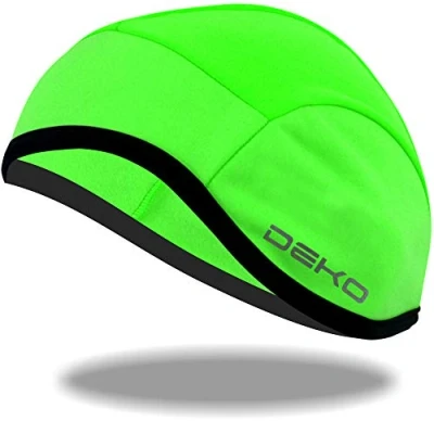 Image of DEKO Great Bicycle Fleece Hat for Winter Cycling Cap Elegant Style Thermal Skull Caps Tight Fit Wind Proof Helmet Regular Size Stretchable Head Warmer (Green)