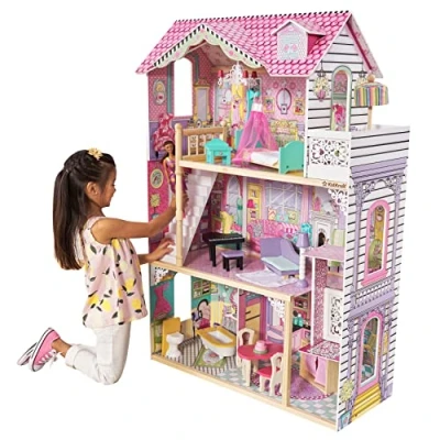 Image of KidKraft Annabelle Wooden Dolls House with Furniture and Accessories Included, 3 Storey Play Set Lift Balcony for 30 cm /12 inch Dolls, Kids&#039; Toys, 65934, Amazon Exclusive