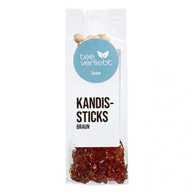 Image of FRUTEG Candi Sugar Sticks Brown 6 Chopsticks in Foil Bag Delicious tea on the stalk Candies Not just f. East Friesen Kandis pieces