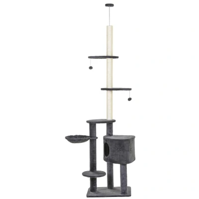 Image of PawHut 5 Tier Grey Sisal Multi Level Cat Tree Tower with Scratching Posts
