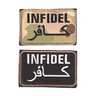 Image of 2 Pieces Infidel Embroidery Patch Military Morale Tactical Emblem Badges Appliques Embroidered Patches Hook and Loop Fasteners Backing