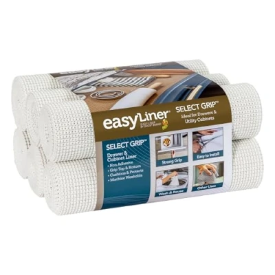 Image of EasyLiner Select Grip Shelf Liner for Drawers &amp; Cabinets Easy to Install Cut Fit Non Slip Adhesive Kitchen, Bathroom, Pantry 12in. x 10ft. 6 Roll Project Pack White