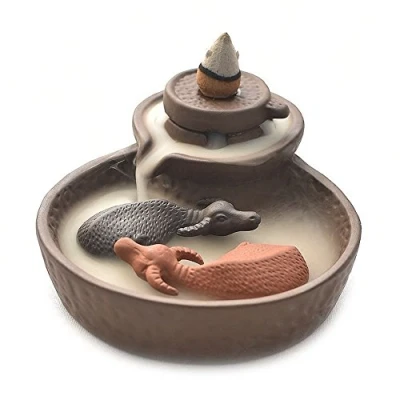 Image of 2 Cattle Mill Smoke Backflow Incense Cone Stick Burner Holder Purple Clay Censer