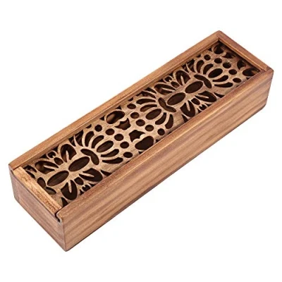 Image of 4 Types Wooden Pencil Case Box Desktop Stationery Storage Organizer Student School Office Use(Symmetric Texture Type)