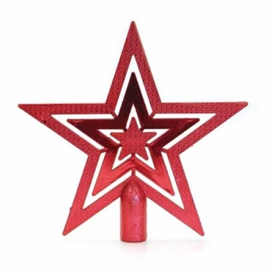 Image of The Home Fusion Company Christmas Tree Topper Star Decoration Xmas Top Shiny Red, Blue, Silver Or Gold