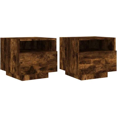 Image of vidaXL Bedside Cabinets with LED Lights 2 pcs Smoked Oak 40x39x37 cm