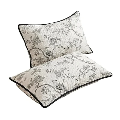 Image of Easylife Bird Song Pillowcase Set of 2, Lightly Quilted Pillow Cases, Piped Edges, Shams Machine Washable, Measures L75 x W50cm Fully Guaranteed 2