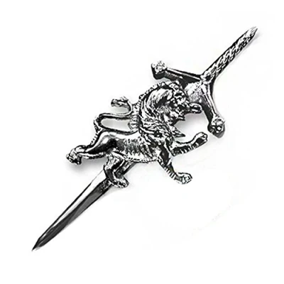 Image of The Scotland Kilt Company Scottish Men&#039;s Steel Rampant Lion Design Claymore Pin for Kilts Durable, Rust Resistant, Secure Clutch Decorative