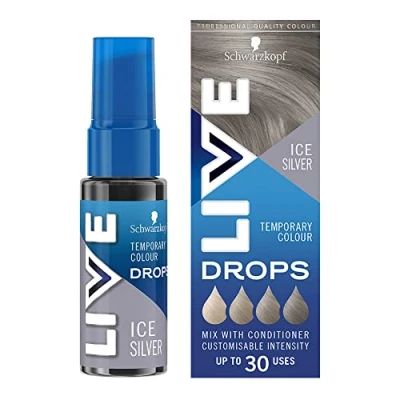 Image of Schwarzkopf LIVE Colour Drops Ice Silver Temporary Hair Dye, 30ml, for that Lasts 2 12 Washes, Dye