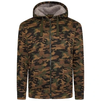 Image of Forge Mens Camouflage Hoodie Full Zip with Faux Fur Winter Jacket Adjustable Hood Fleece for Men, Khaki Colour, Size L