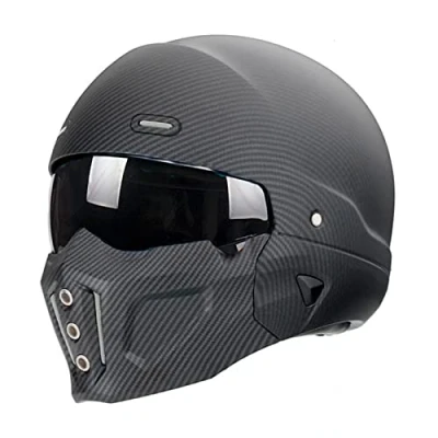 Image of Woljay Open face Full Helmet Motorcycle Modular Helmets for Unisex Adult Street Bike Cruiser Scooter DOT Approved (Matte Carbon fiber,XL)