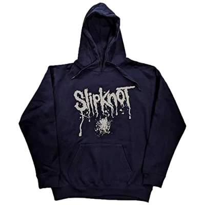 Image of Slipknot Hoodie Splatter Band Logo Official Unisex Navy Blue Pullover L