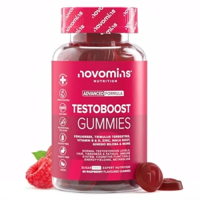 Image of Novomins Testo Boost Gummies Vegan Testosterone Supplement for Men Vitamin D, Tribulus Terrestris Extract, Zinc, Maca Root Booster Normal Levels 60