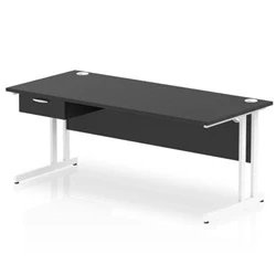 Image of Impulse 1800x800 Desk Black/White Cantilever Leg 1x1 Drawer Fixed Ped