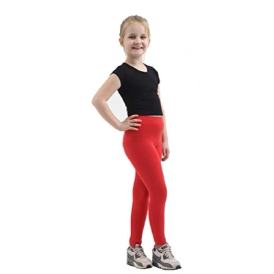 Image of Kids Children Full Length Plain Cotton Leggings Cycling Casual Wear Trouser Legging Solid Tights Pants for Ages 1 13 (1 2 Years, Red)