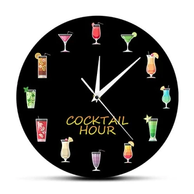 Image of OTKU 30 cm Wall Clock Cocktail Hour Bar Menu Print For Kitchen Home Man Cave Pub Lounge Drinking Sign Decorative Watch Decor