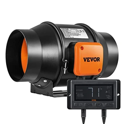Image of VEVOR Inline Duct Fan, 152.4mm 323.7 CFM with Temperature Humidity Controller, Quiet EC Motor Ventilation Exhaust Fan for Cooling Booster, Grow Tents, Hydroponics