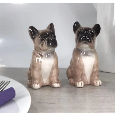 Image of Lesser &amp; Pavey Salt Pepper Set for All Types of Kitchen Ceramic Shaker Lovely Pots (French Bulldog)