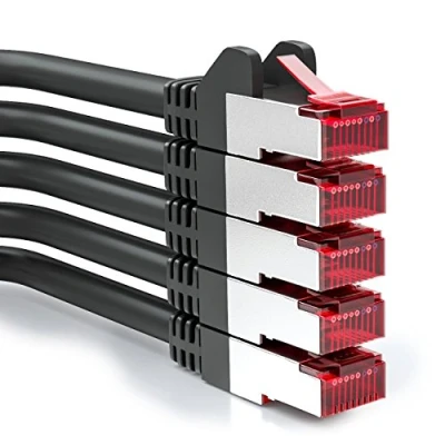 Image of deleyCON 5x 0.5m (1.64 ft.) CAT6 Patch Cable S/FTP PIMF Shield CAT 6 RJ45 Network Ethernet LAN DSL Switch Router Modem Black