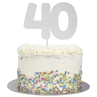 Image of Large Number 40 Glitter Cake Topper (Silver Glitter)