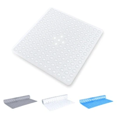 Image of Oxford Homeware Shower Bath Mat Non Slip Anti Mould Clear 53x5cm Square for Bathtub and Bathroom with Drain Holes Strong Suction Cups Machine Washable Mats