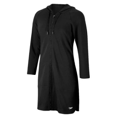 Image of Speedo Women&#039;s Uv Aquatic Quarter Sleeve Robe Solid Swimwear Cover Up, Black, S UK