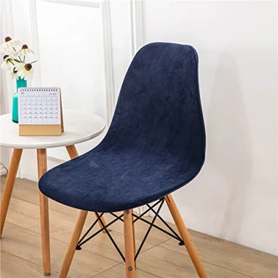 Image of Highdi Luxury Velvet Scandinavian Dining Chair Covers, Nordic Style Universal Armless Slipcovers Shell Chairs Covers Removable Washable for Kitchen, Bedroom, Living Room (Navy blue,6 PCS)