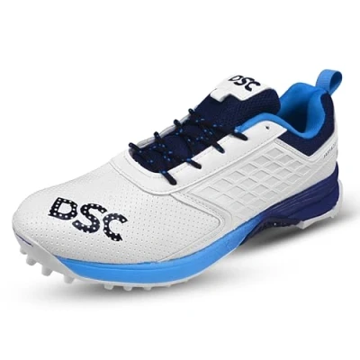 Image of DSC Zooter Cricket Shoes White/Navy for Men and Boys Lightweight 11 UK, 12 US, 45 EU