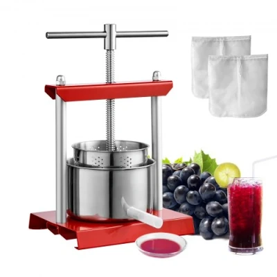 Image of VEVOR Fruit Wine Press, 1.6 Gallon/6L, 2 Stainless Steel Barrels, Manual Juice Maker, Cider Apple Grape Tincture Vegetables Honey Olive Oil Making Press with T Handle for Outdoor, Kitchen, and Home