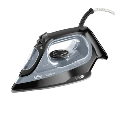 Image of Braun Texstyle 3 SI3055.BK Steam Iron, 180g/Min Shot, 45g/Min Variable Steam, 2m Cord, auto Shut Off, Freeglide Technology, Black