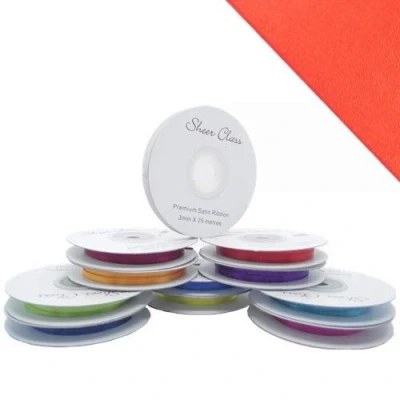 Image of 25M Single roll of Double Faced Satin Ribbon 3mm, 6mm, 10mm, 16mm Widths (Orange, 3mm)