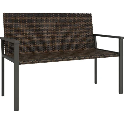 Image of Outsunny 2 Seater Rattan Garden Bench, Outdoor Bench with Quick Drying Cotton Padding, Wicker Loveseat Armrests, Steel Frame for Patio, Park, Mixed Brown