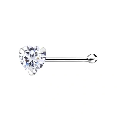 Image of The Goldmine 925 Sterling Silver Nose Stud with 3mm CZ Heart, short Ball Shape End Pin (Clear)