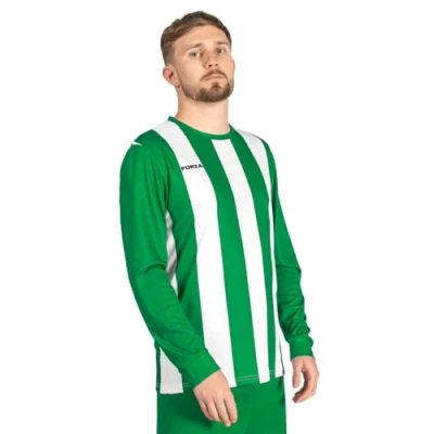 Image of FORZA Men’s Striped Long Sleeve Jersey Shirt [XS XXL] Premium Football T Shirts 5 Stripe Colour Options (UK, Alpha, S, Regular, Green and White)
