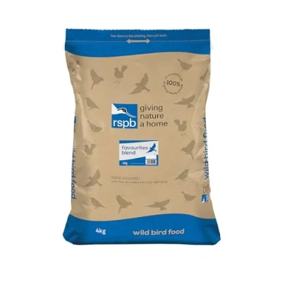 Image of RSPB Wild Bird Favourites Seed Blend 4Kg containing Premium Sunflower Hearts, High Energy Sprinkles &amp; Dried Mealworms