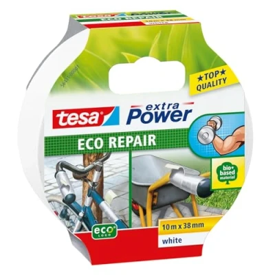 Image of tesa extra Power Eco Repair Tape High Performance Duct for Manual Work, Fixing, Labelling Natural Fibres 10 m x 38 mm White