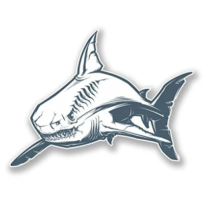 Image of 2 x 10cm Great White Shark Vinyl Sticker Car Bike Laptop Decal Diver Skate #6085 (10cm Wide 7.5cm Tall)