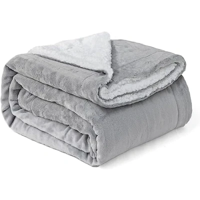 Image of Good Nite Blanket Flannel Sherpa Fleece Blankets Soft Fluffy Sofa Throw Reversible Microfiber for Bed Couch and Travel 150x200cm (Grey, Double)