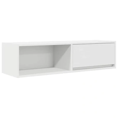 Image of vidaXL White Engineered Wood TV Cabinet/Wall Mounted Sideboard 100x31x25.5 cm Modern Living Room Storage Solution with Drawer &amp; Shelf